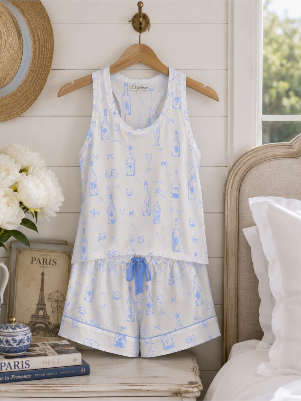 PJ Salvage Blue & White Bottle-Print Tank and Short Pajama Set NWT - Picture 3 of 4